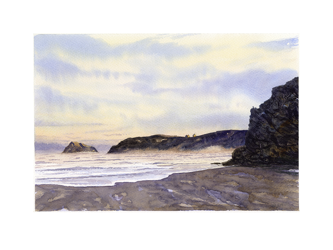 Original watercolour painting of Perranporth, North Cornwall by Jon Wilhelm.