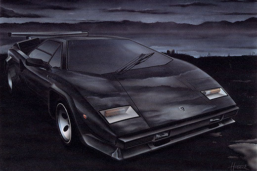 Airbrush illustration of a Lamborghini Countach by artist Huldrick.