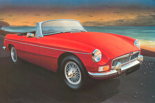 MGB Roadster original painting by Jon 'Huldrick' Wilhelm.
