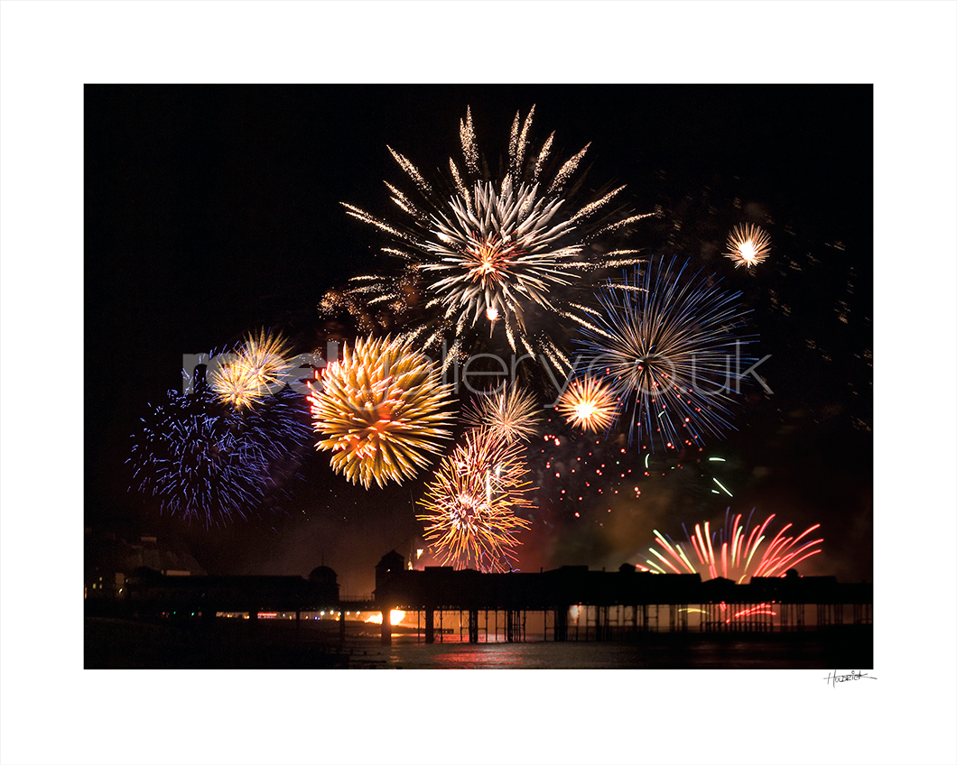 Hastings Pier fireworks during Hastings Day celebrations. Photograph by Jon Wilhelm.